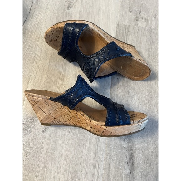Jack Rogers Shoes - Jack Rogers Emilia Sandals Slides Leather Platform Wedge Cork Navy Blue Size 7